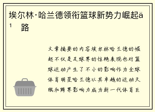 埃尔林·哈兰德领衔篮球新势力崛起之路