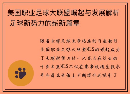 美国职业足球大联盟崛起与发展解析 足球新势力的崭新篇章